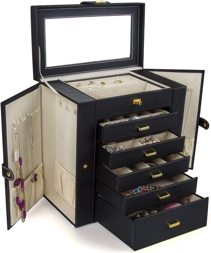 Kendal Huge Leather Jewelry Box / Case / Storage LJC-SHD5BK (black) | Amazon (US)