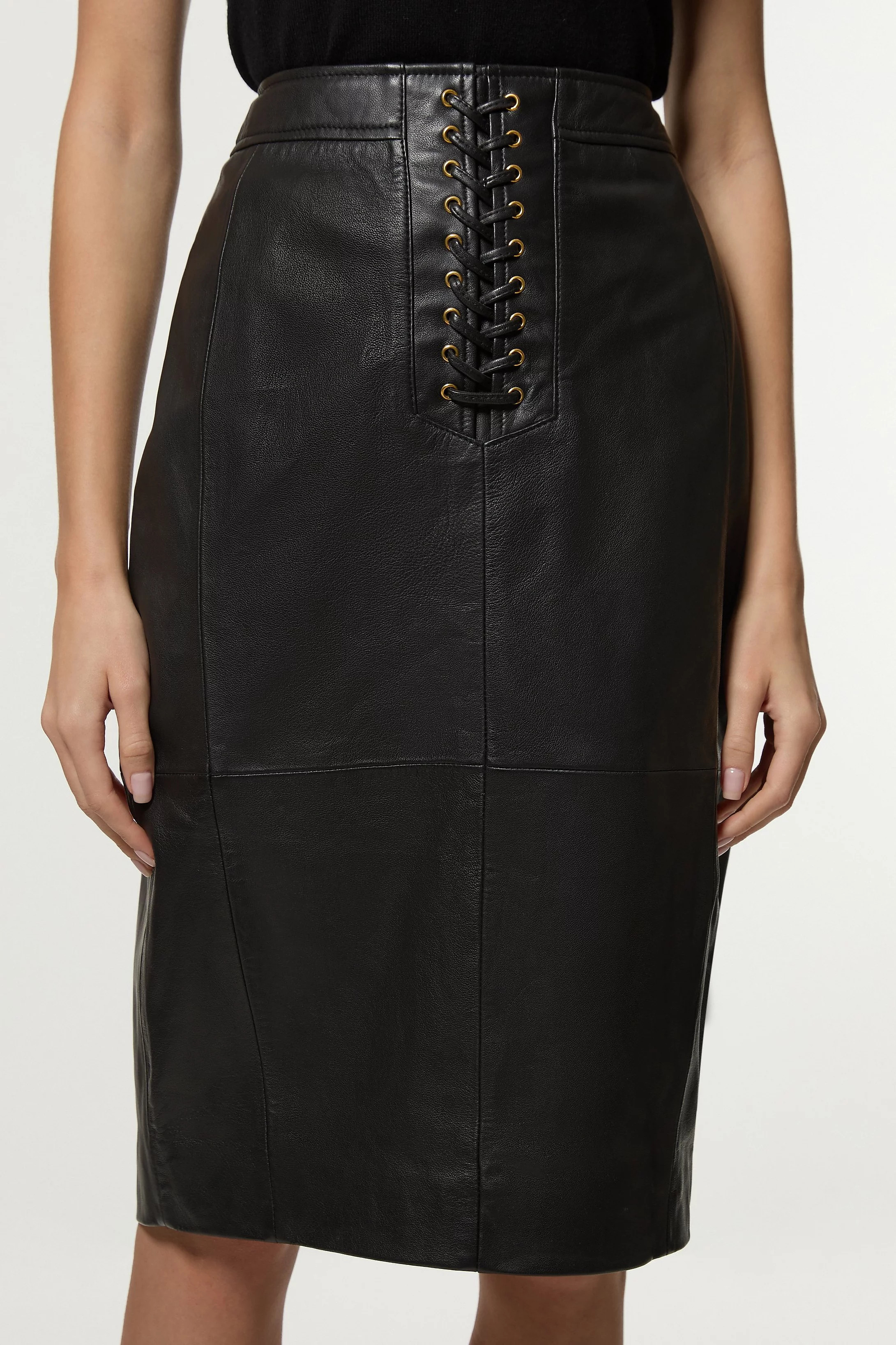 Leather Lace Up Pencil Skirt | Karen Millen | Karen Millen US