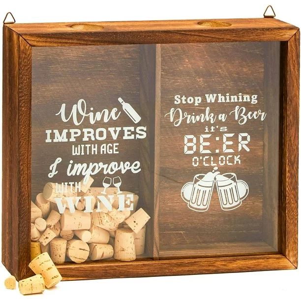 Juvale 13" x 11" Wooden Shadow Box Frame with Hanging Hooks for Wine Corks and Beer Caps Holder -... | Walmart (US)