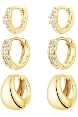 VIROMY Gold Hoop Earrings Set for Women Trendy, 14K Gold Plated Lightweight Small Gold/Silver Hoo... | Amazon (US)