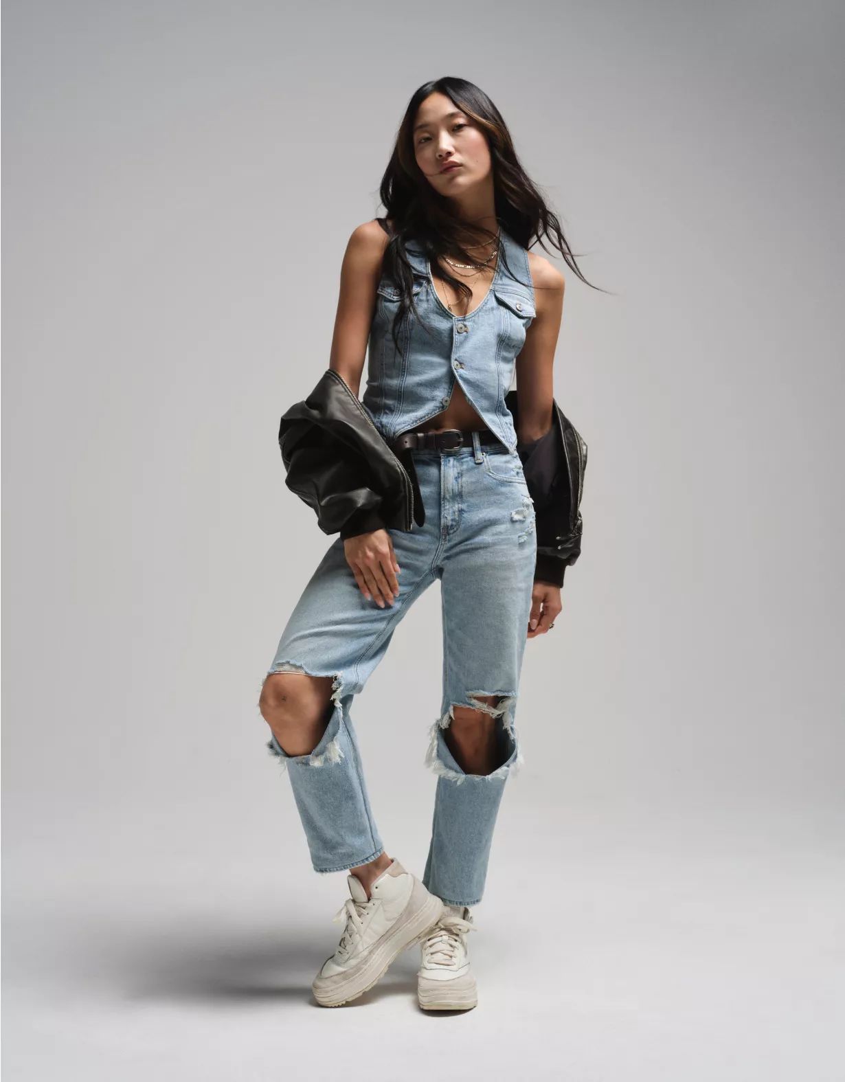 AE Stretch Super High-Waisted Ripped Ankle Straight Jean | American Eagle Outfitters (US & CA)
