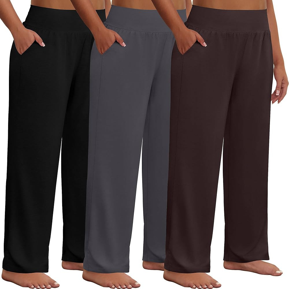 Neer 3 Pack Women Plus Size Wide Leg Yoga Pants High Waist Sweatpants Plus Size Palazzo Pants Lou... | Amazon (US)