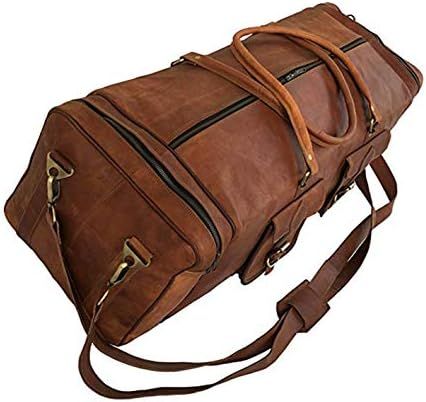 30" Inch Real Goat Vintage Leather Large Handmade Travel Luggage Bags in Square Big Large Brown b... | Amazon (US)