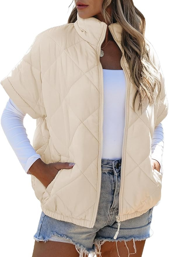 SHEWIN Quilted Jackets For Women 2025 Casual Lightweight Short Sleeve Zip Up Warm Vests | Amazon (US)