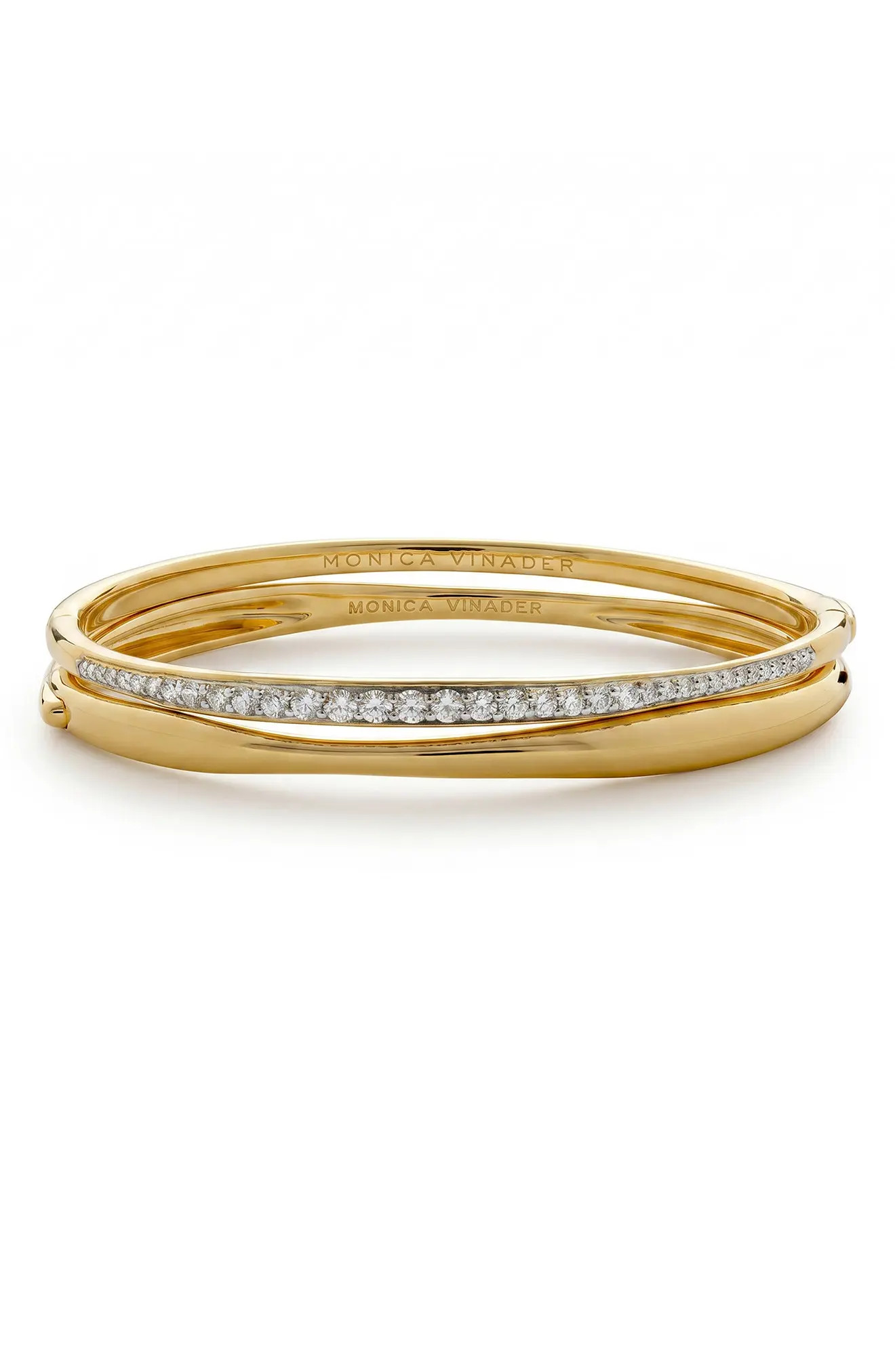 Monica Vinader Nura Lab Grown Diamond Set of 2 18K Gold Vermeil Bangle Bracelets (Online Trunk Show) at Nordstrom, Size Large | Nordstrom