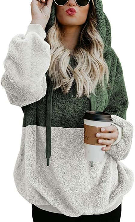 Women Casual Double Fuzzy Sweatshirt Faux Fleece Zip Pullover Hoodies Coat Outwear S-XXL | Amazon (US)