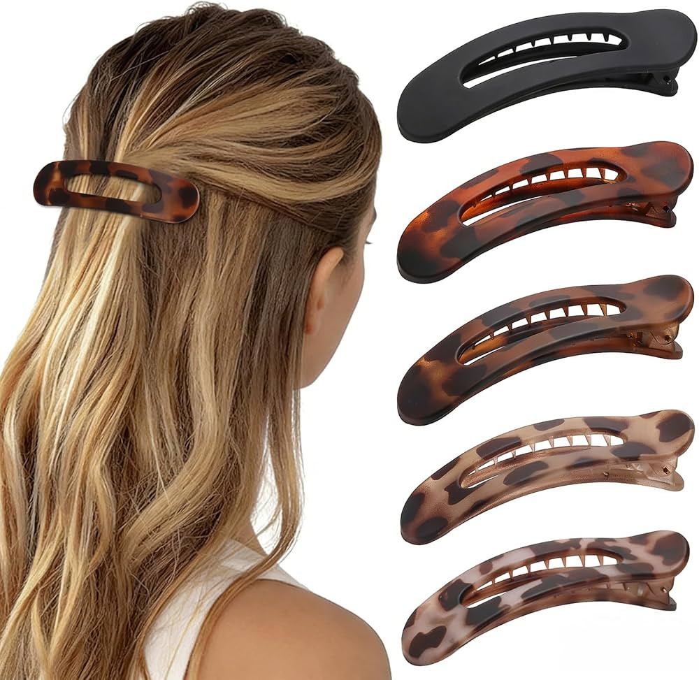 5 Pcs Flat Hair Clips, Medium Lay Flat Claw Clips for Women Girls,Strong Hold Non-slip Hair Claws... | Amazon (US)