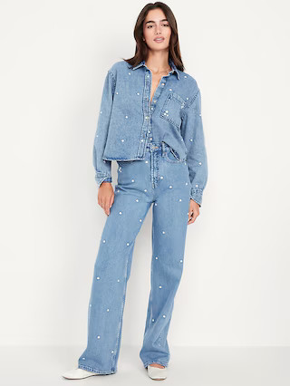 Extra High-Waisted Embroidered Wide-Leg Jeans | Old Navy (US)