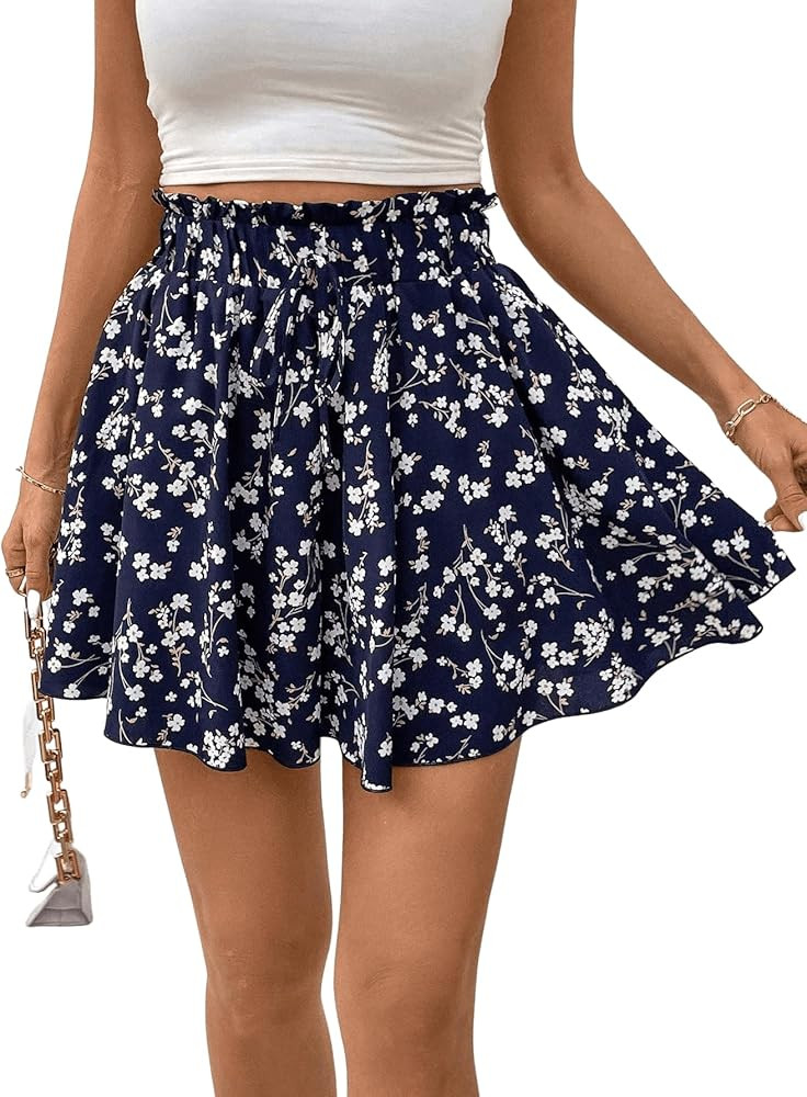 Milumia Women's Ditsy Floral Elastic Waist Skort Ruffle Hem Boho Short Skirt Skorts | Amazon (US)