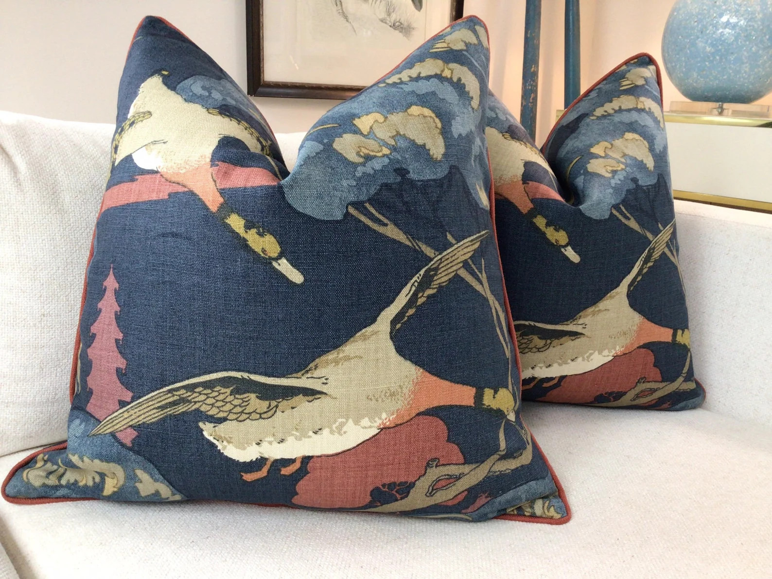 Lee Jofa “Flying Ducks in Red and Blue pillow covers | Etsy (Global)
