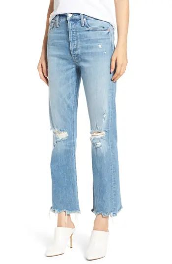 Women's Mother The Tripper Ripped Ankle Flare Jeans, Size 30 - Blue | Nordstrom