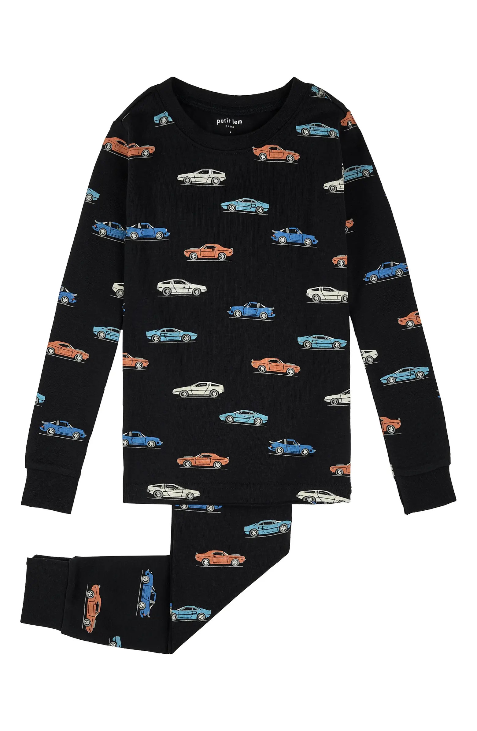 Petit Lem Kids' Car Print Fitted Two-Piece Organic Cotton Rib Pajamas | Nordstrom | Nordstrom