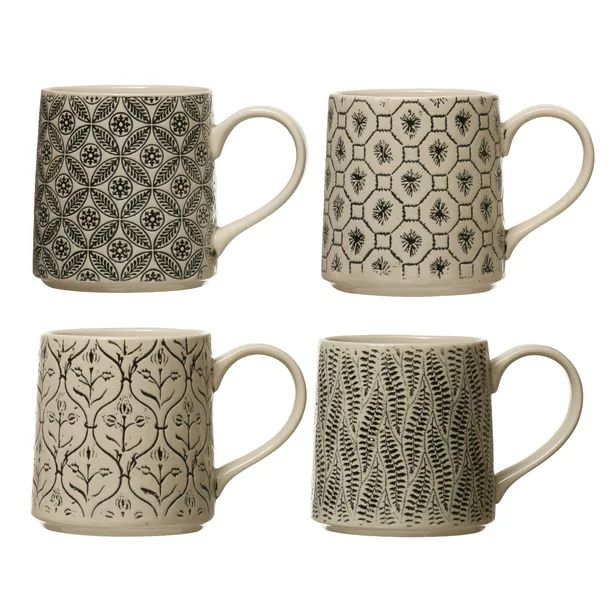Creative Co-Op Set of 4, Stoneware Mug, 4 Styles | Walmart (US)