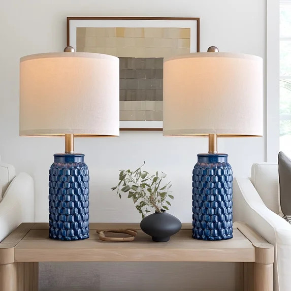 Oneach Modern Table Lamp Set of 2 for Bedroom Living Room 20.5" Contemporary Dark Blue Ceramic Be... | Walmart (US)