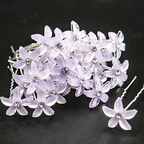 30 PCS Bride Wedding Hair Pins Purple Flower Bridal Head Clip Crystal Rhinestone Hair Barrettes U-Sh | Amazon (US)