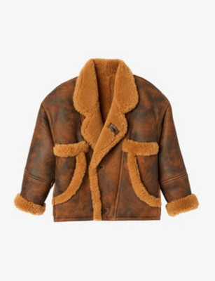 SANDRO Oversized wide-collar sheepskin coat | Selfridges