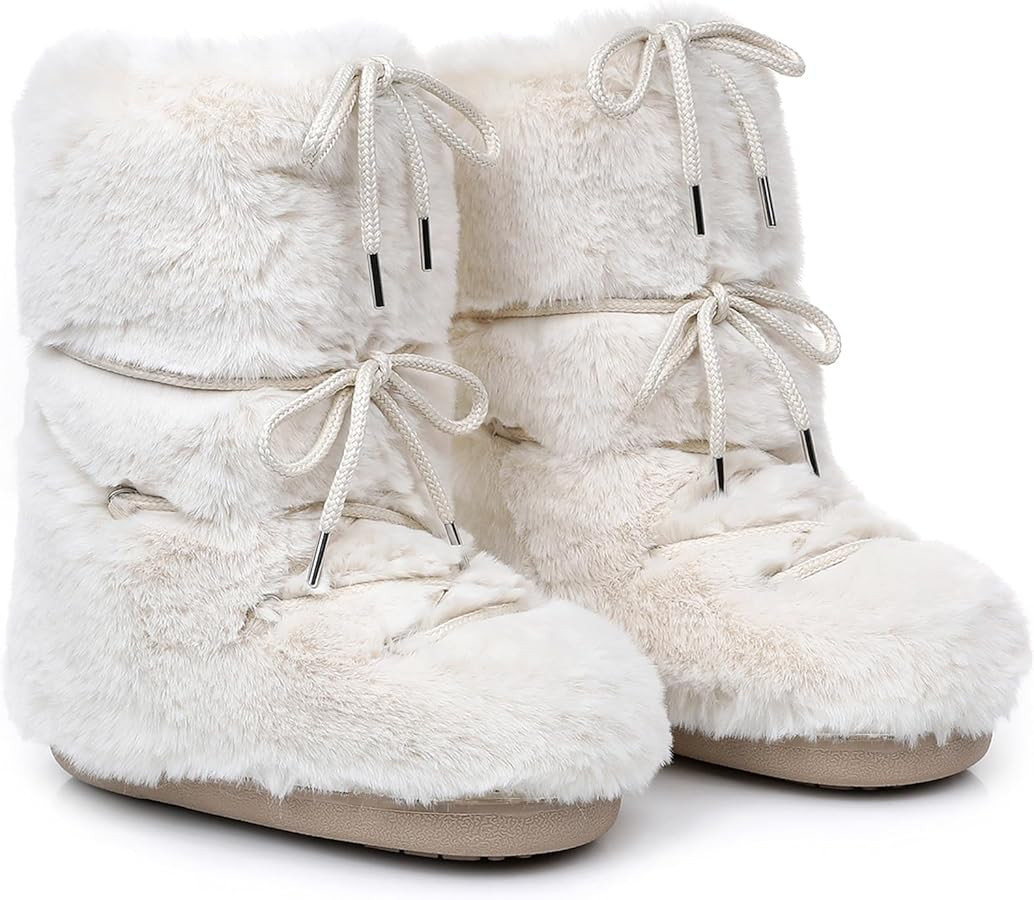 Winter Boots for Women, Furry Fuzzy Fluffy Faux Fur Snow Boots with Fur Lined Non-Slip Outsole Bl... | Amazon (US)