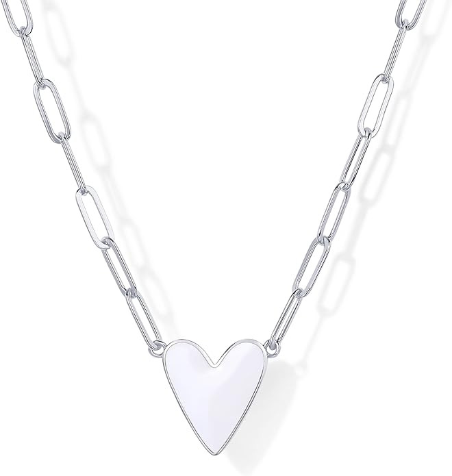 PAVOI 14K Gold Plated Heart Enamel Pendant Necklace for Women | Love Paperclip Chain Necklaces | ... | Amazon (US)