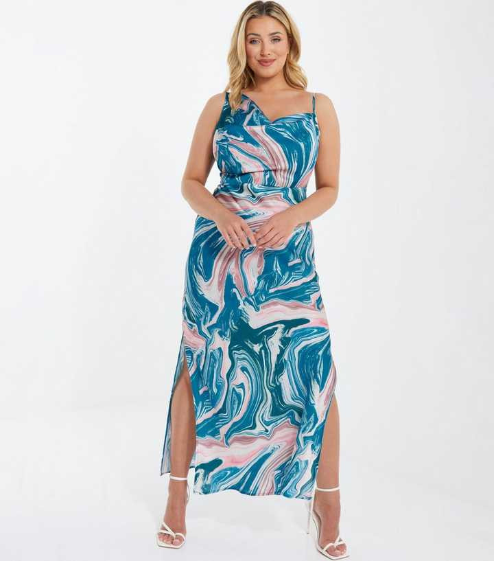 QUIZ Curves Blue Marble Split Maxi Dress
						
						Add to Saved Items
						Remove from Saved ... | New Look (UK)