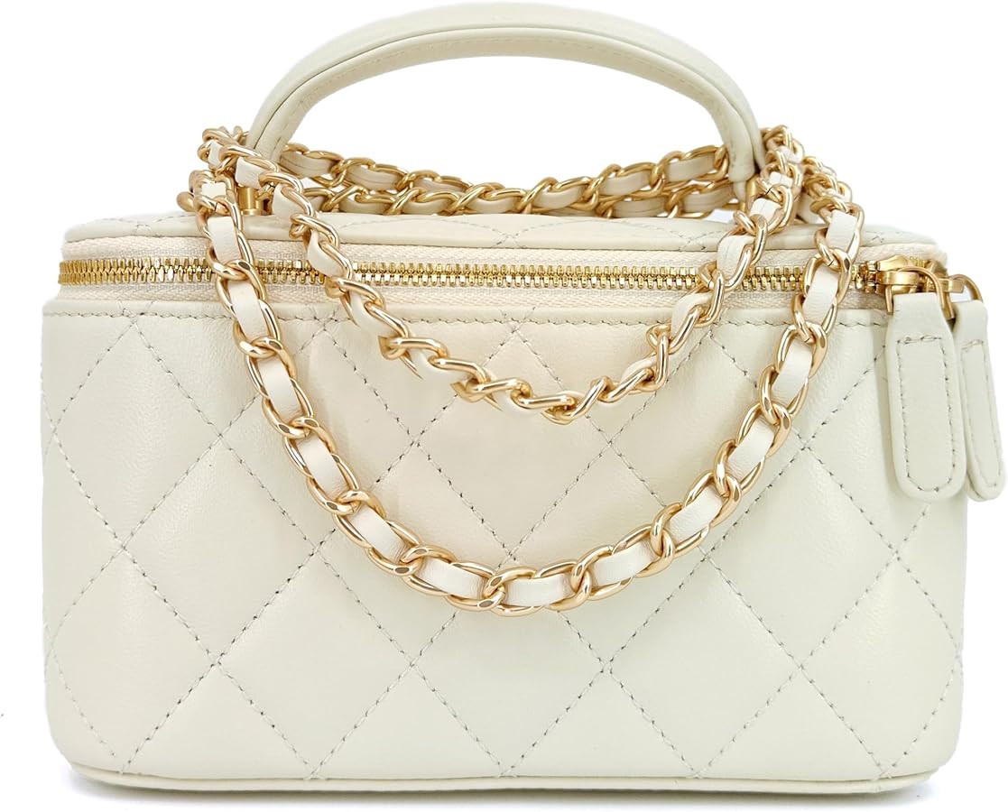 Small Genuine Leather Purse Quilted Crossbody Bag for Women, Mini Top-Handle Shoulder Handbag w/G... | Amazon (US)