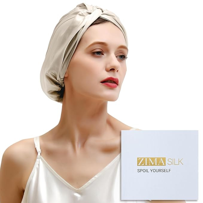 ZIMASILK 100% 22 Momme Mulberry Silk Bonnet for Sleeping Women, Breathable Silk Hair Wrap for Pre... | Amazon (US)