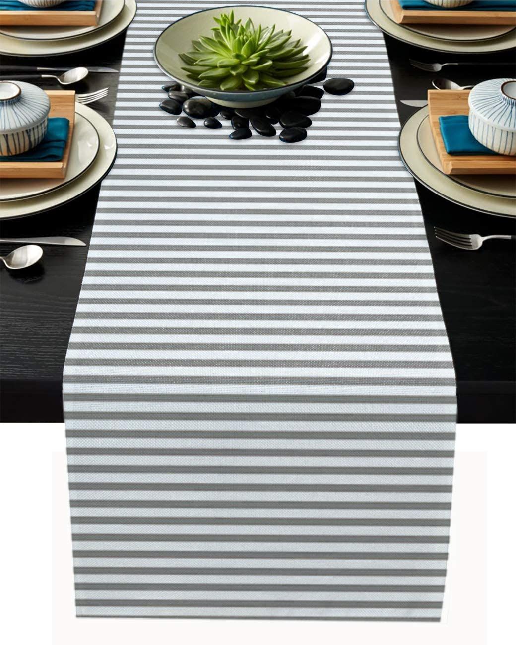 Gray Strips Cotton Linen Table Runner Dresser Scarves, Vertical White Rectangle Table Setting Cov... | Walmart (US)