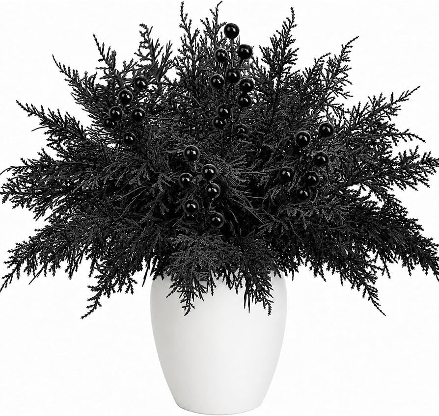 Watayo 45 Pcs Halloween Artificial Tree Branches Set, Black Cypress Leaf Stems with Berry Picks, ... | Amazon (US)
