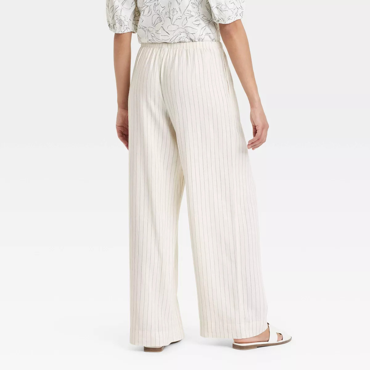 Women's Mid-Rise Wide Leg Linen Pull-On Pants - A New Day™ Black Gingham Check M: Seam Pocket, ... | Target