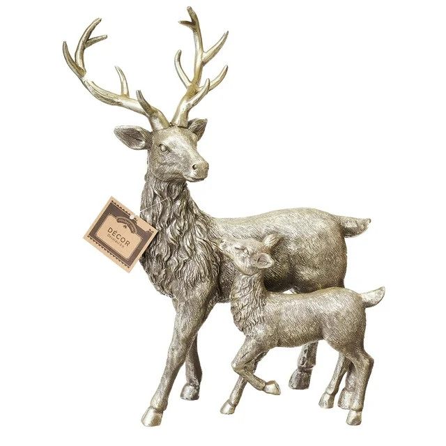Holiday Time Polyresin Reindeer Family Tabletop Decor, Silver, 15" | Walmart (US)