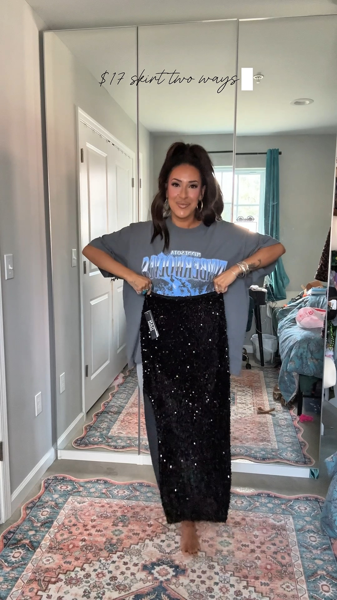 Walmart sequin skirt styled 2 ways! I’m wearing a Size Small! I sized down.

5’4” 150ish pounds, 36C, 31”waist, 41” waist, 8/10 pant

#LTKootd #LTKFindsUnder50 #LTKgrwm