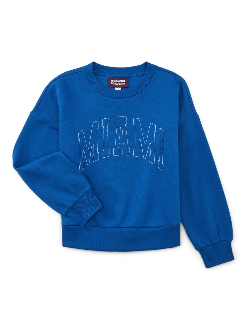 Weekend Academy Girls Long Sleeve Graphic Crewneck Sweatshirt, Sizes 4-18 | Walmart (US)