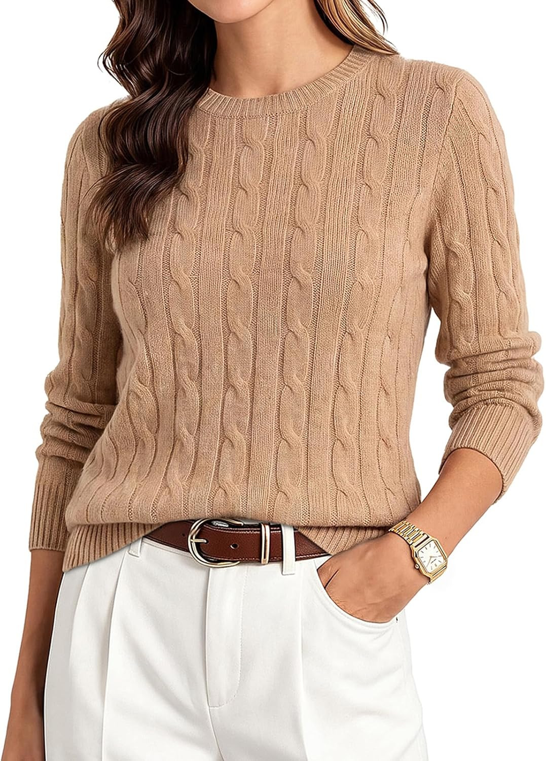 GRACE KARIN Women 100% Merino Wool Sweater Cable Crewneck Pullover Sweaters | Amazon (US)