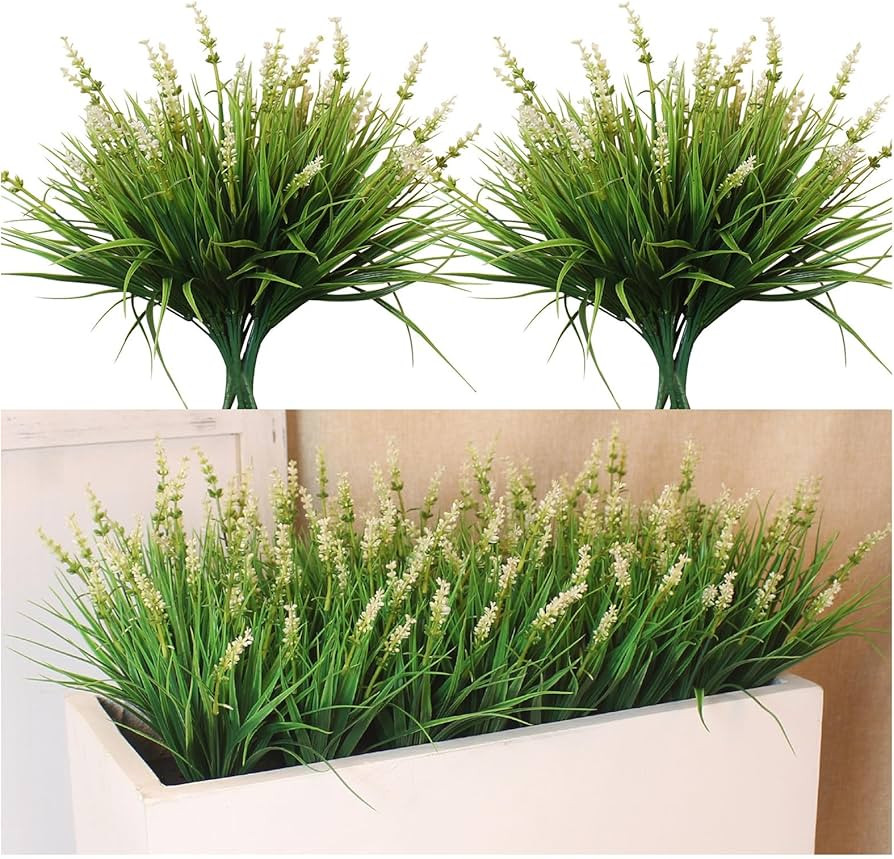 12 Bundles Artificial Outdoor Flowers Plastic Fake Monkey Grass Plants White Faux Plant for Flowe... | Amazon (US)