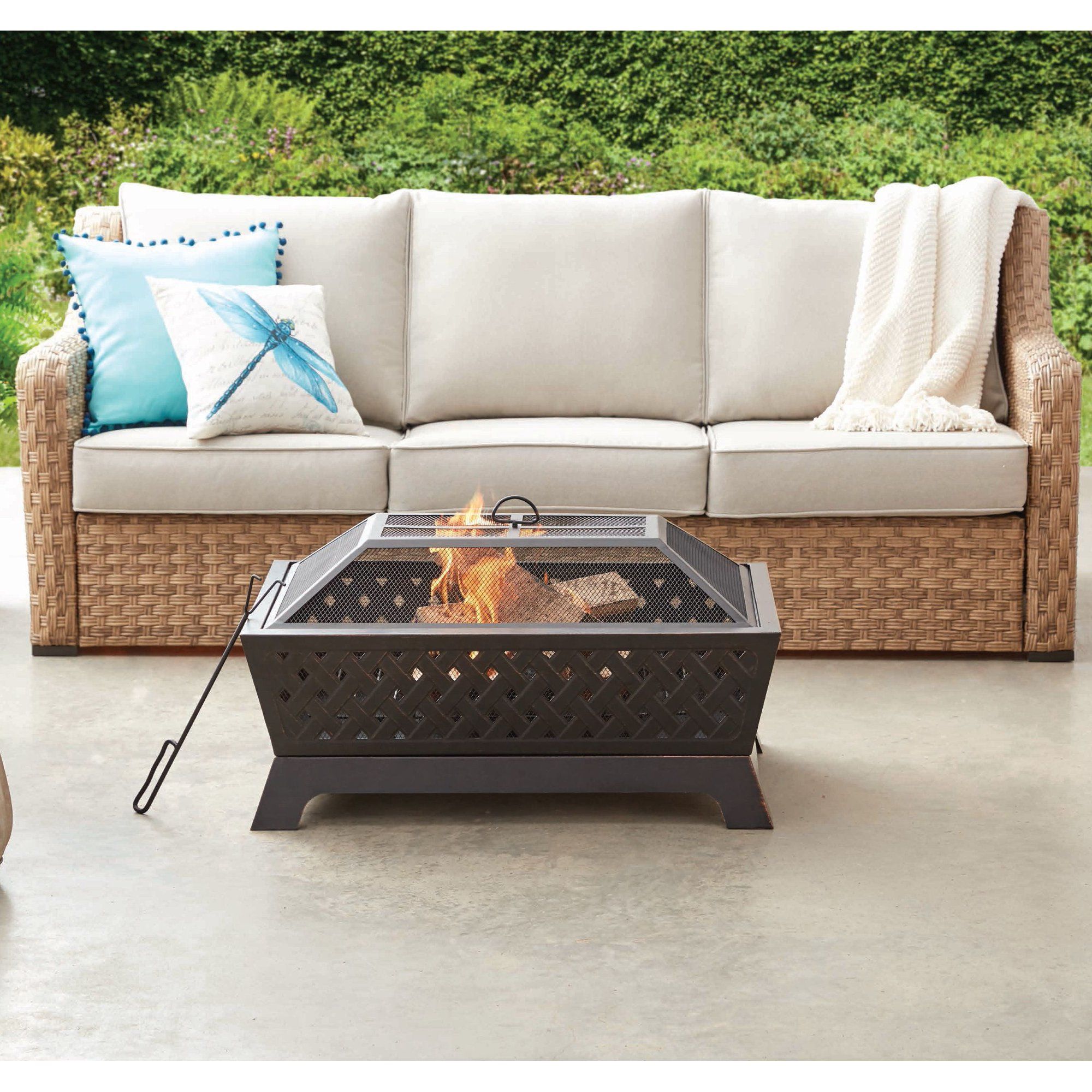 Better Homes & Gardens 34” Lattice Antique Bronze Rectangle Fire Pit | Walmart (US)