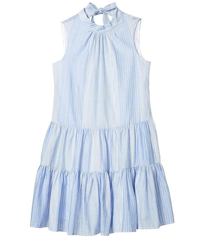 Calvin Klein Striped Tiered Dress (Serene/White) Women's Dress | Zappos
