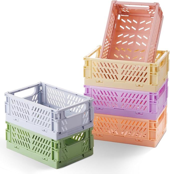 6-Pack Pastel Storage Crates, Mini Plastic Crates, Small Baskets for Organizing, Collapsible Stor... | Amazon (US)