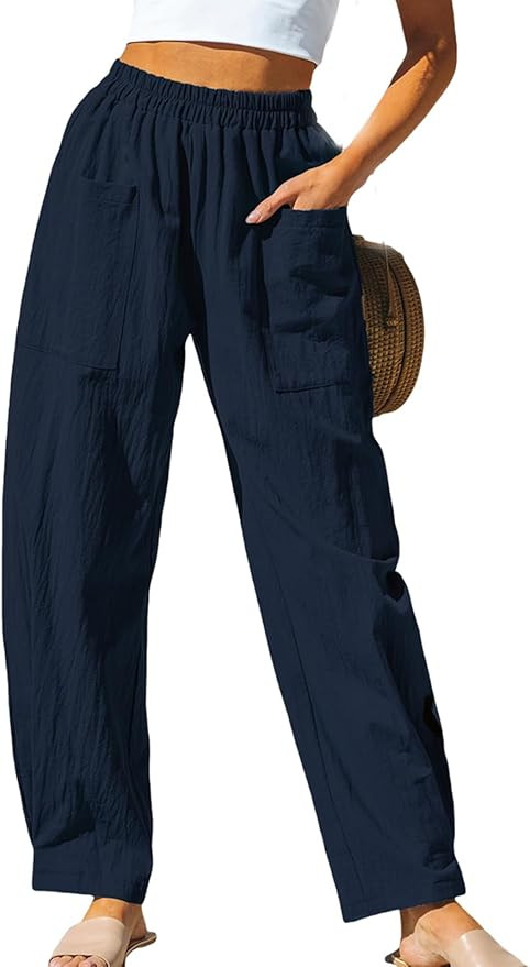 CUPSHE Women Pants Patch Pocket Tapered Leg Elastic Waist Long Pant Casual Beach | Amazon (US)