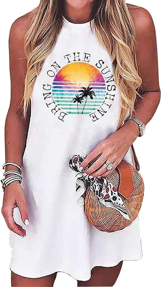 Sun Salt Sand Coconut Tree Tank Mini Dress for Women Sleeveless Beach Praty Shirts Summer Vacatio... | Amazon (US)
