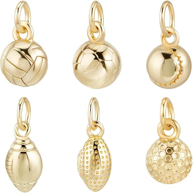 Beebeecraft 1 Box 12Pcs 18K Gold Plated Brass Ball Charms 6 Styles Rugby/Round/Volleyball/Footbal... | Amazon (US)