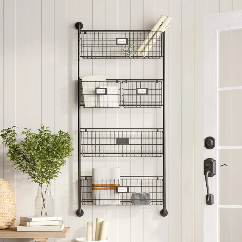 Gracie Oaks Metal Tall Wire 5 Slot Magazine Rack Holder with Suspended Baskets and Label Slots & ... | Wayfair North America