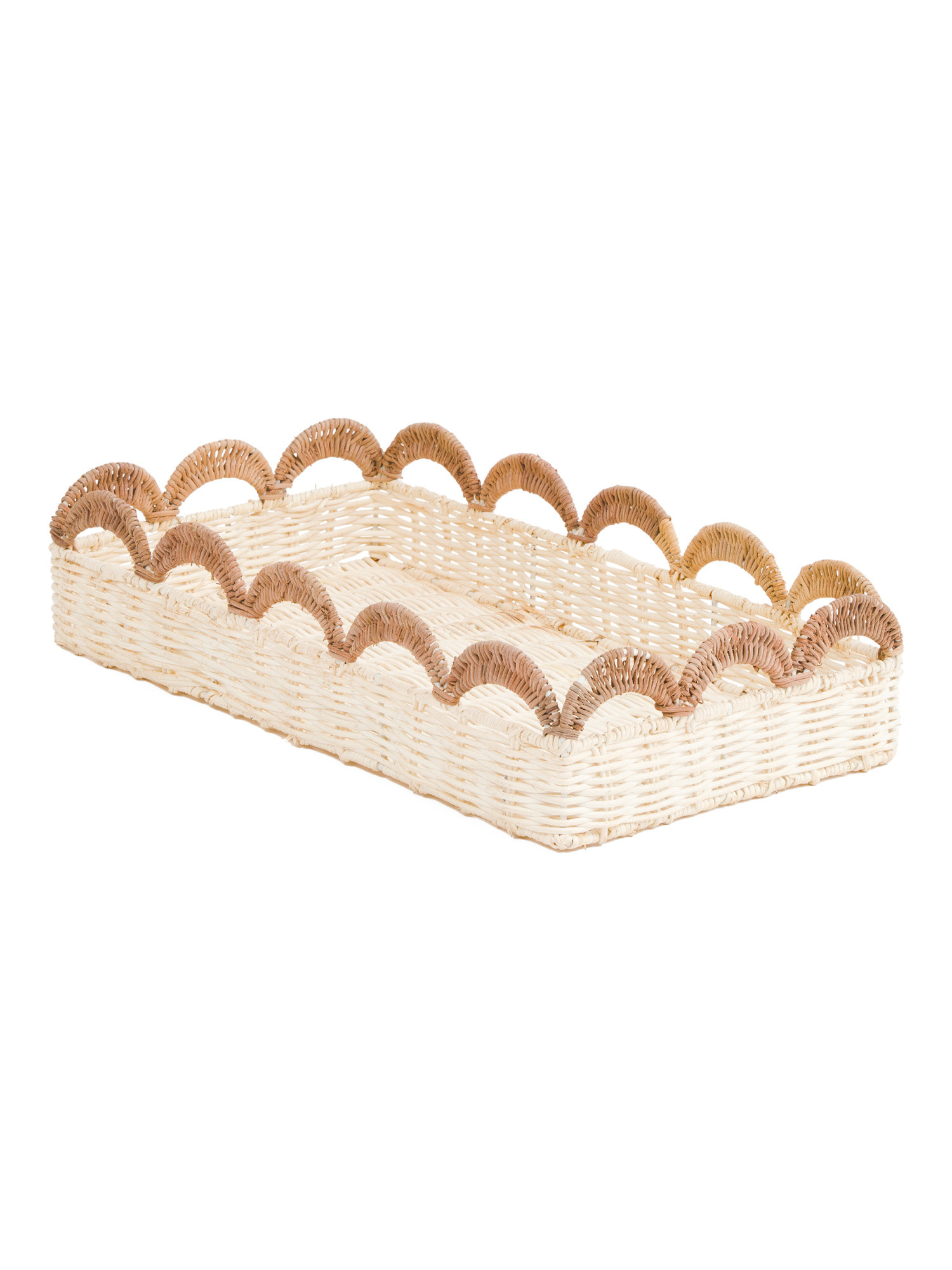 15.75x8.5 Small Natural Rattan Tray With Scalloped Rim | TJ Maxx