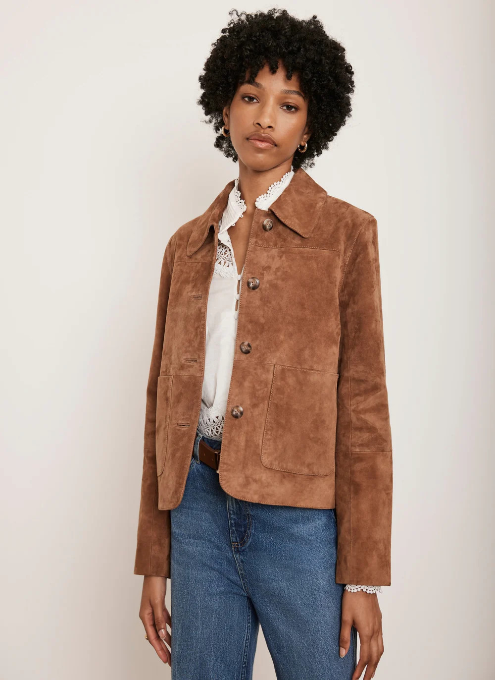 Tan Suede Pocket Detail Jacket | Mint Velvet
