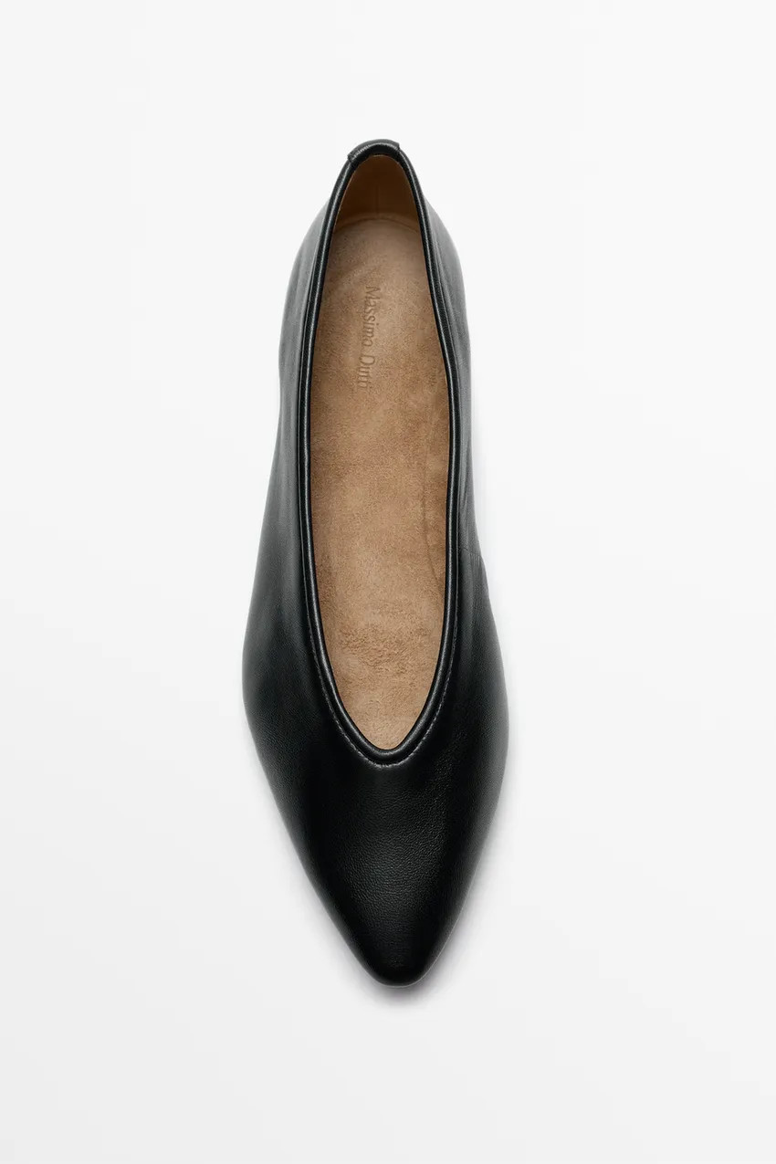 Soft leather pointed toe ballerina - BLACK | Massimo Dutti US
