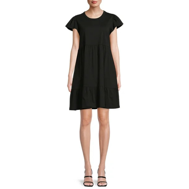 Time and Tru Women's Short Sleeve Tiered Knit Dress with Pockets - Walmart.com | Walmart (US)