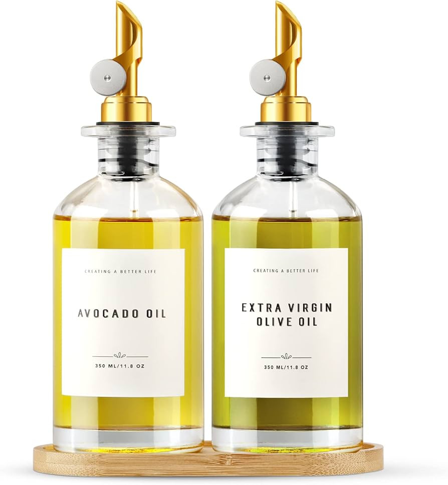 Olive Oil Dispenser Bottle with Bamboo Tray, GIXSEGIE Oil and Vinegar Dispenser Set w.Metal Pour ... | Amazon (US)