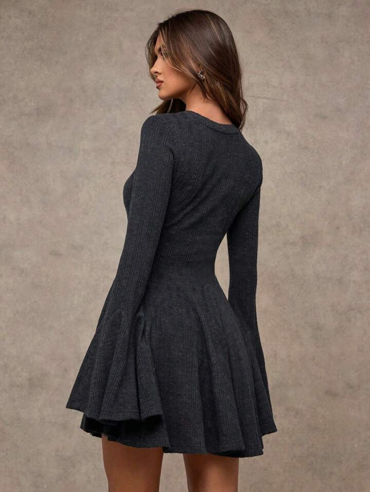 SHEIN BAE Herfstjurk met lange mouwen Warme jurk Herfstondergoed Trompetmouw Paraplurok Kantoorkl... | SHEIN