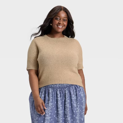 Women's Short Sleeve Crewneck Pullover Sweater - Universal Thread™ Tan 4X | Target