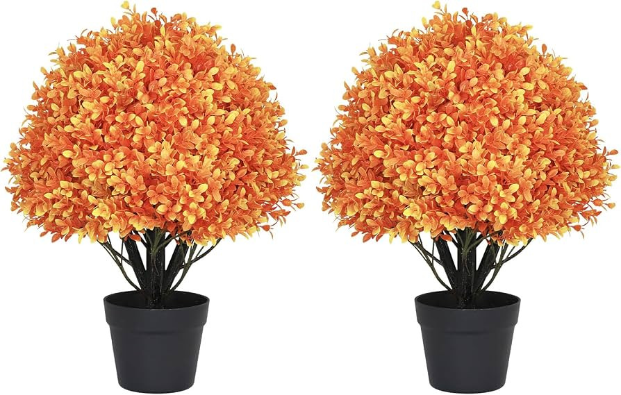 24" Artificial Boxwood Ball Plants Outdoor, Fall Topiary Trees | Amazon (US)