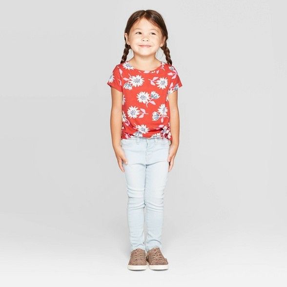 Toddler Girls' Short Sleeve Floral Tie Front T-Shirt - Cat & Jack™ Orange | Target