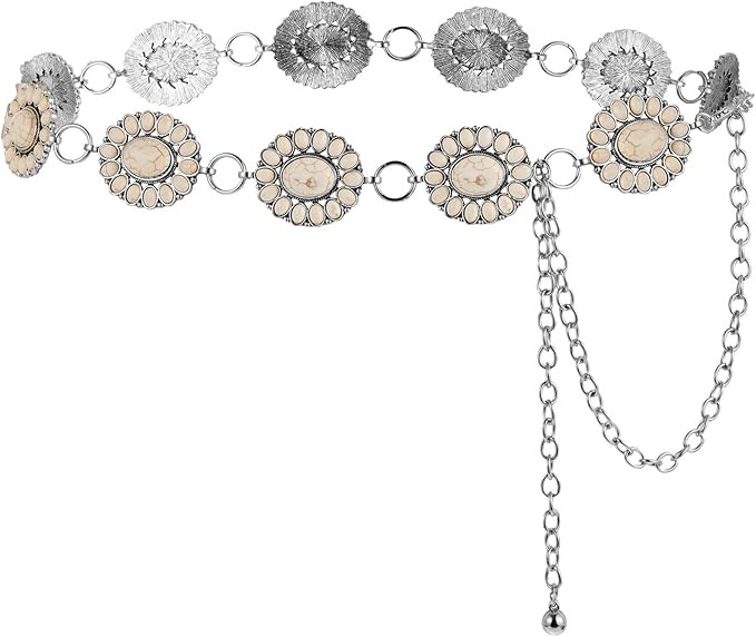 Western Metal Concho Belt for Women Turquoise Concho Belts Oval Round Flower Adjustable Chain for... | Amazon (US)